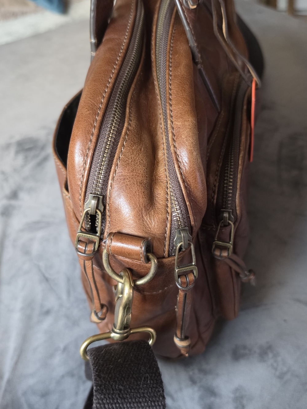 Fossil Cognac Brown Leather Briefcase with Front Pockets - Picture 2 of 6